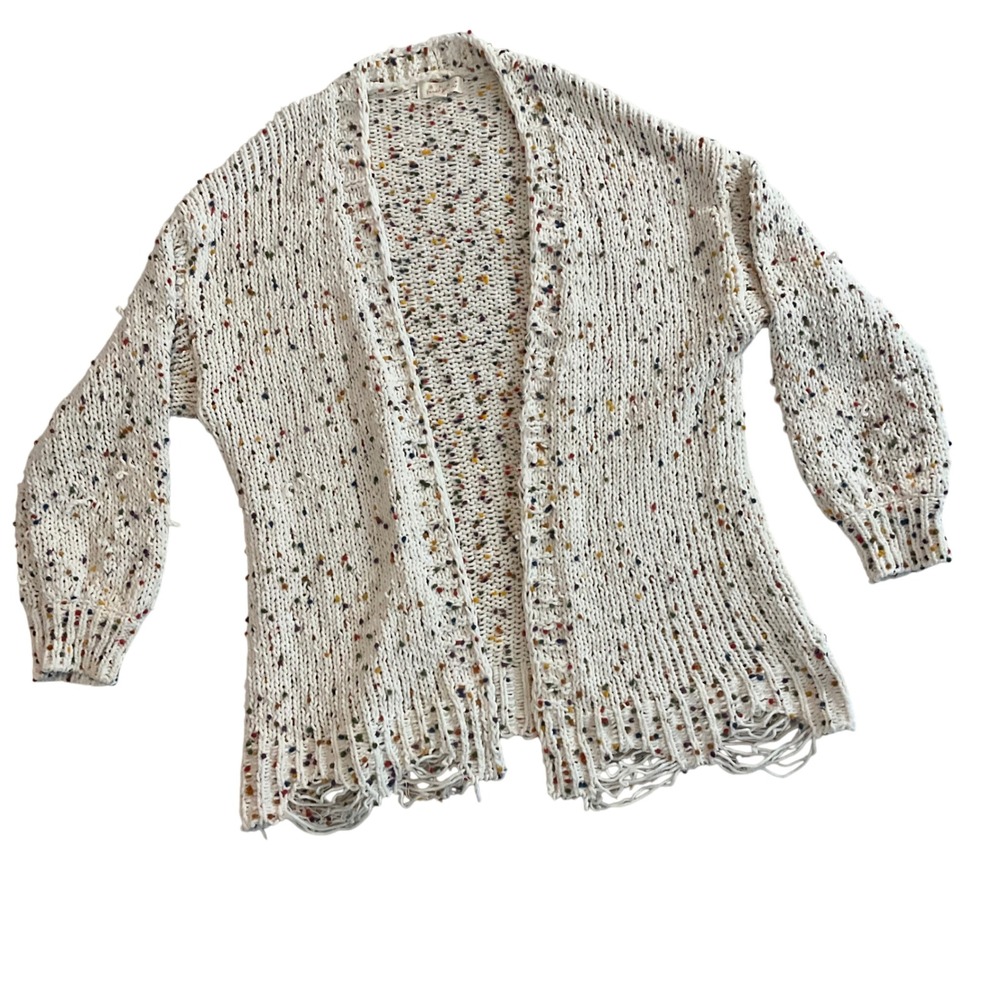 Sweet Generis Confetti‎ Knit Cardigan Open Front Sweater, Cream Multicolor M/L